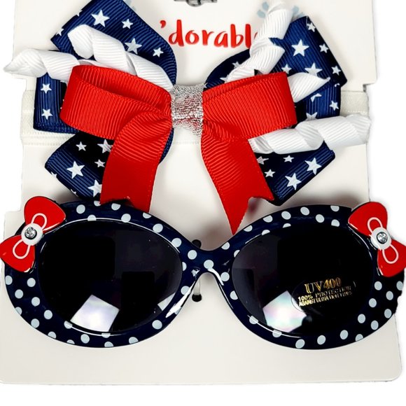 NWT 0-12M GIRL'S PATRIOTIC SUNGLASSES & MATCHING BOW - Picture 4 of 8